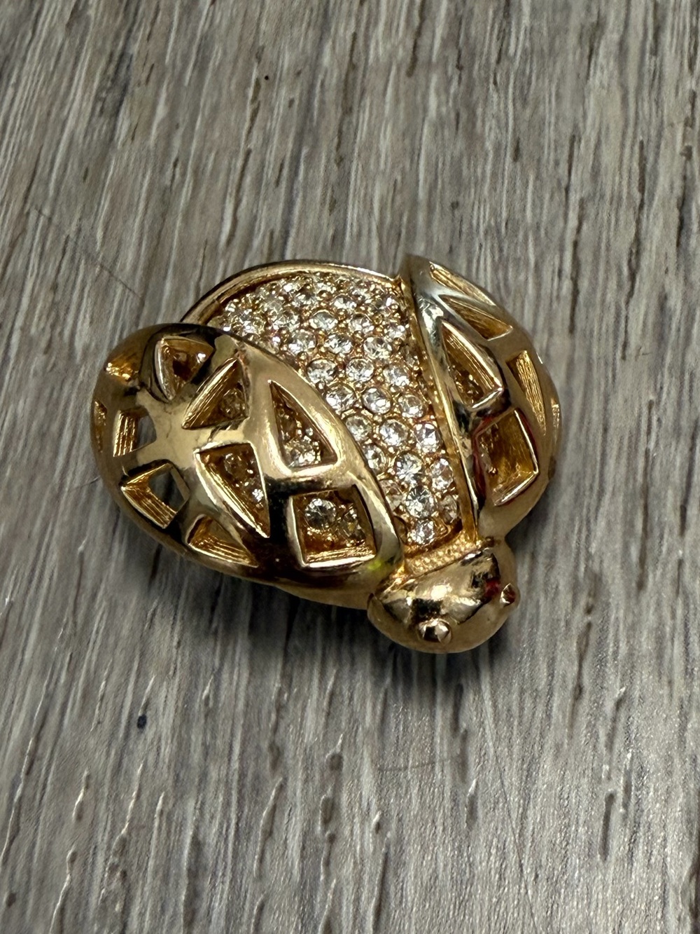 Vintage Christian Dior Gold Tone Ladybug Rhinestone Pin Brooch